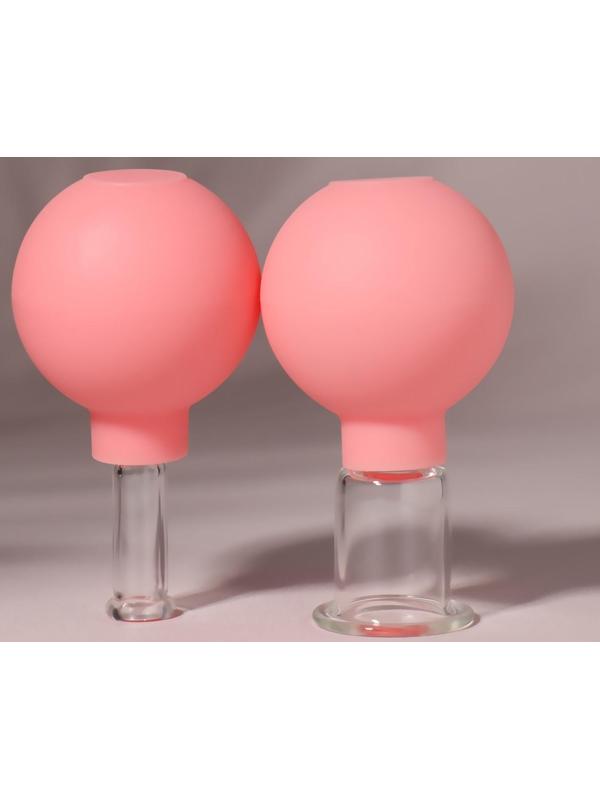 Набор вакуумных банок для массажа, стеклянные, d 1,5/3,5 см, 2 шт, цвет розовый