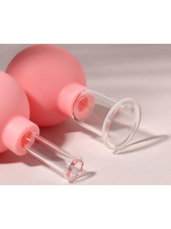 Набор вакуумных банок для массажа, стеклянные, d 1,5/3,5 см, 2 шт, цвет розовый