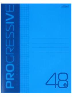 Тетрадь 48 листов в клетку PROGRESSIVE Синяя, пластиковая обложка, блок 65 г/м²