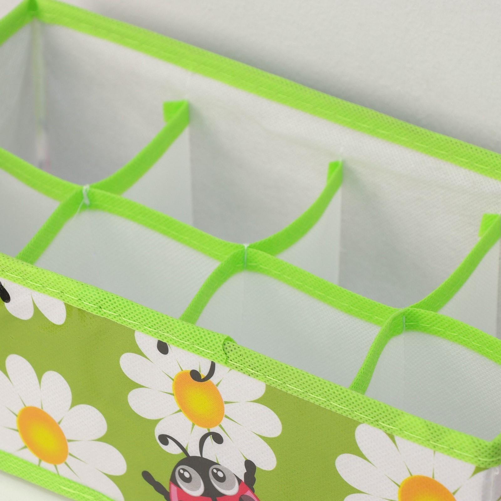 Органайзер для хранения белья Доляна «Божьи коровки», 8 отделений, 28×14×10 см, цвет зелёный