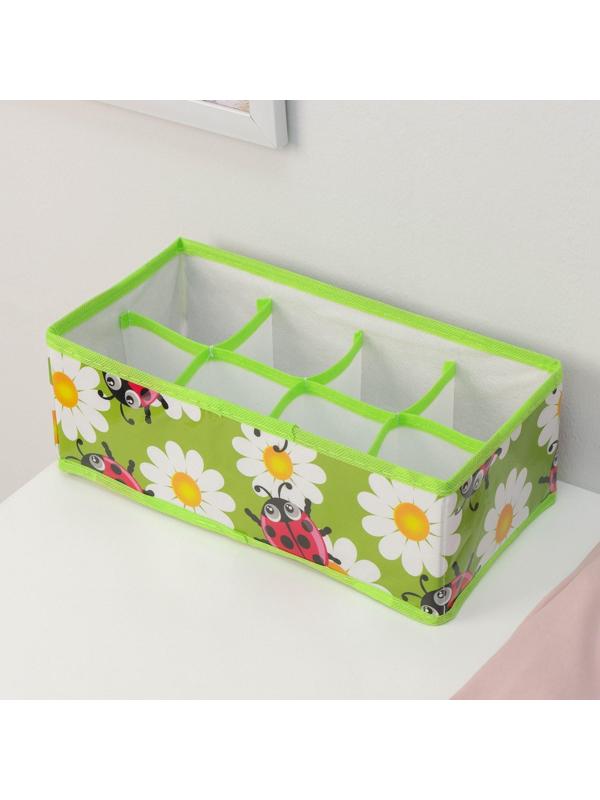 Органайзер для хранения белья Доляна «Божьи коровки», 8 отделений, 28×14×10 см, цвет зелёный