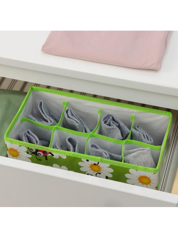 Органайзер для хранения белья Доляна «Божьи коровки», 8 отделений, 28×14×10 см, цвет зелёный