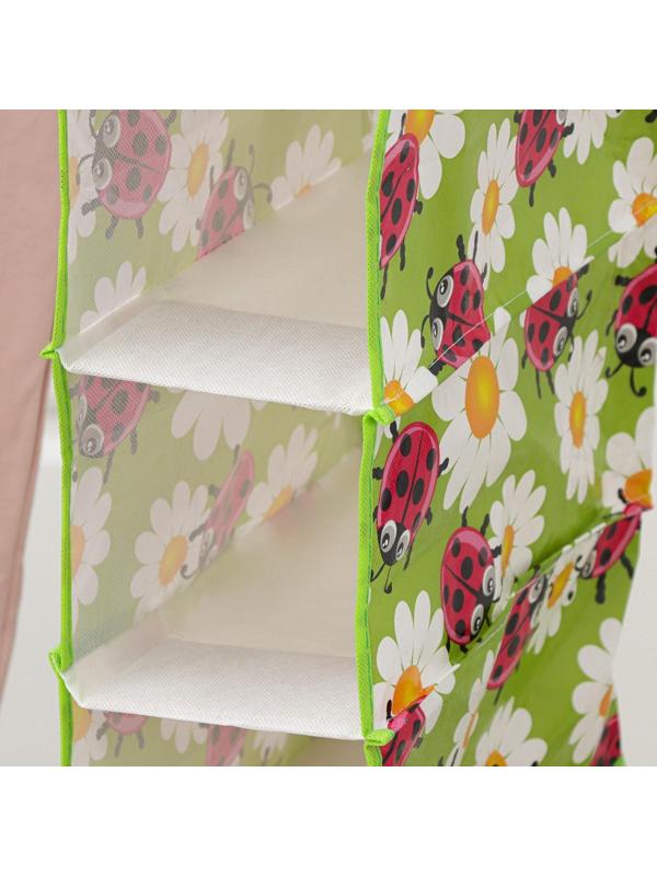 Кофр подвесной Доляна «Божьи коровки», 5 отделений, 30×15×70 см, цвет зелёный