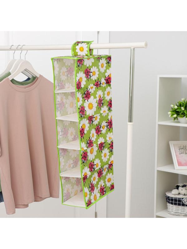 Кофр подвесной Доляна «Божьи коровки», 5 отделений, 30×15×70 см, цвет зелёный