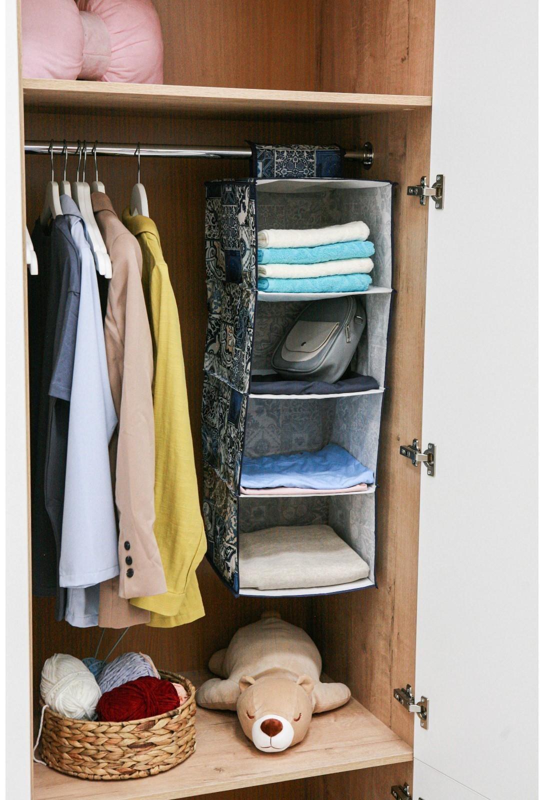 Кофр подвесной Доляна «Мозаика», 4 отделения, 30×30×80 см, цвет синий