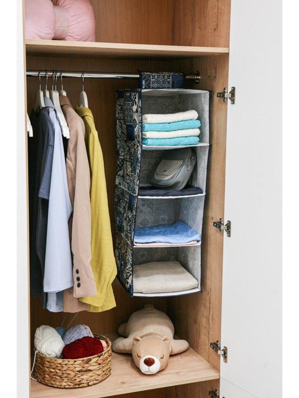 Кофр подвесной Доляна «Мозаика», 4 отделения, 30×30×80 см, цвет синий