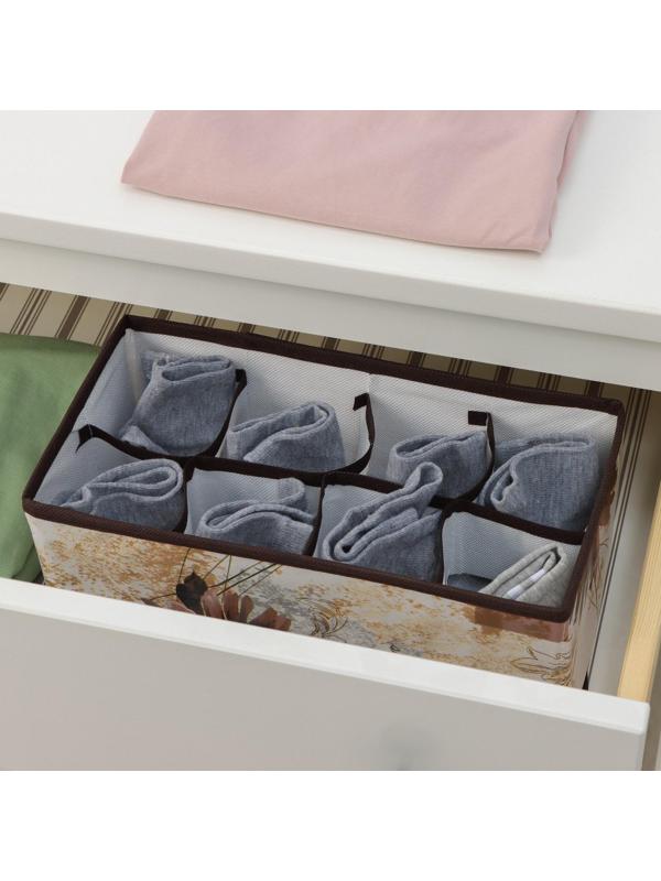 Органайзер для хранения белья Доляна «Астра», 8 отделений, 28×14×10 см, цвет коричневый