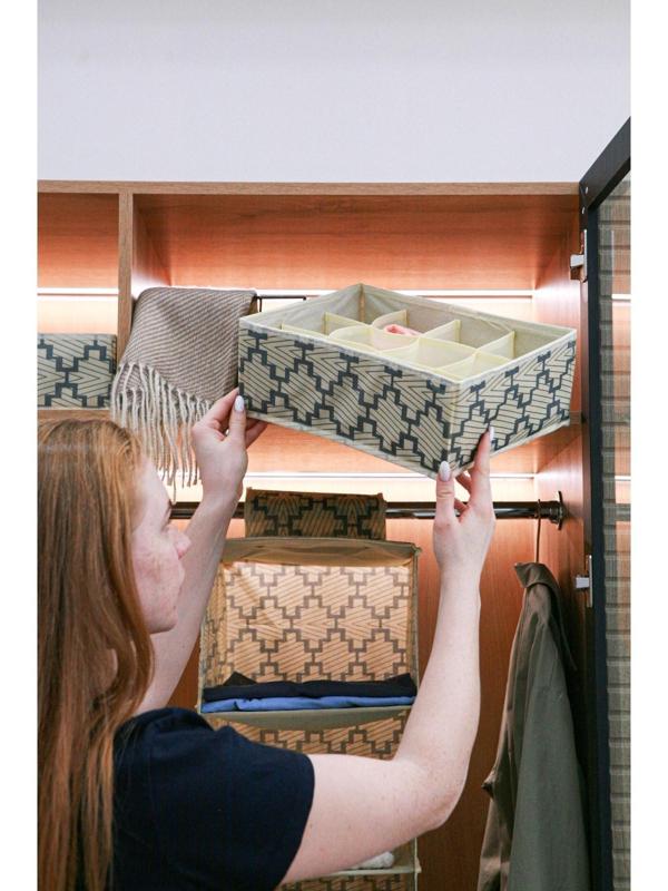 Органайзер для хранения белья Доляна «Гэтс», 12 отделений, 32×24×12 см, цвет бежевый