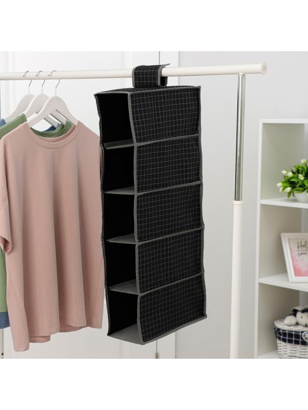 Кофр подвесной Доляна «Кло», 5 отделений, 30×15×70 см, цвет чёрный