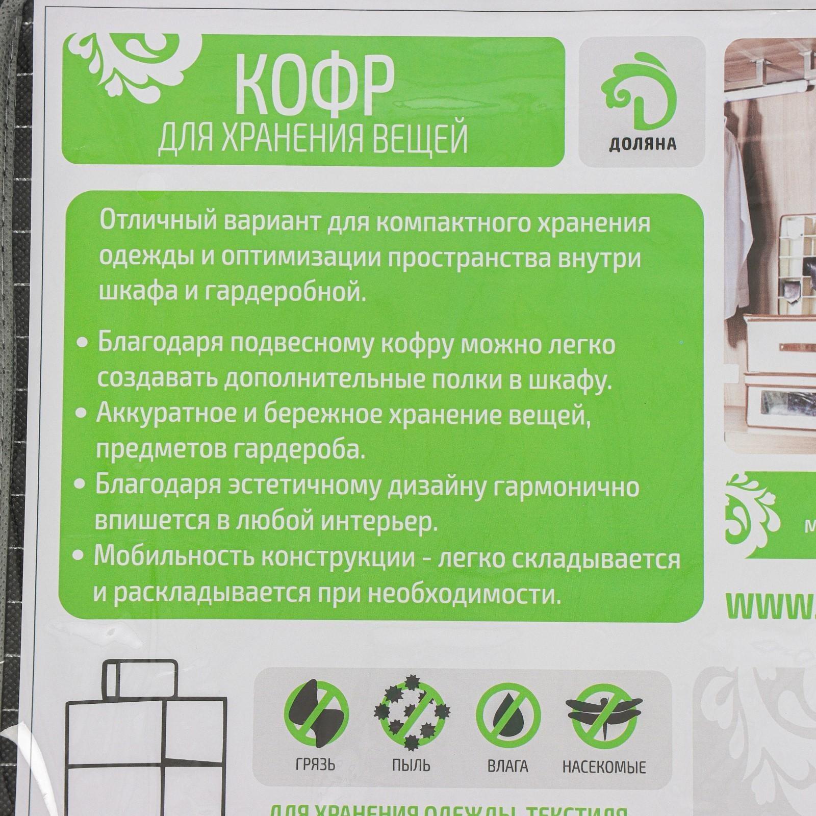 Кофр подвесной Доляна «Кло», 4 отделения, 30×30×80 см, цвет чёрный