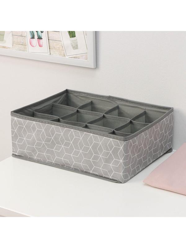 Органайзер для хранения белья Доляна «Фора», 12 отделений, 32×24×12 см, цвет серый