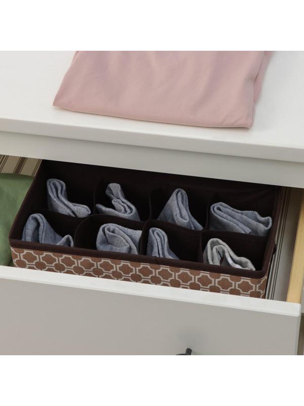 Органайзер для хранения белья Доляна «Браун», 8 отделений, 28×14×10 см, цвет коричневый