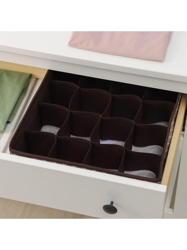 Органайзер для хранения белья Доляна «Браун», 16 отделений, 32×32×12 см, цвет коричневый