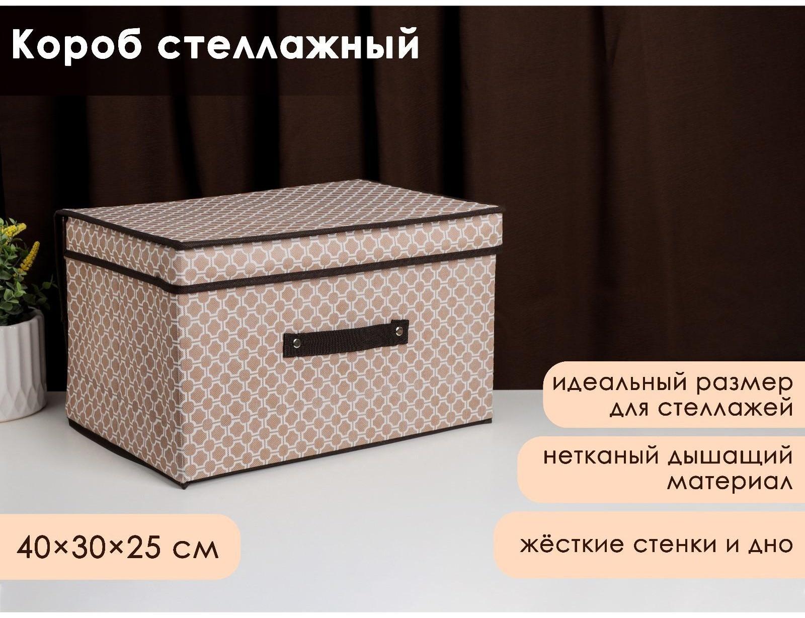 Короб стеллажный для хранения с крышкой Доляна «Браун», 40×30×25 см, цвет коричневый
