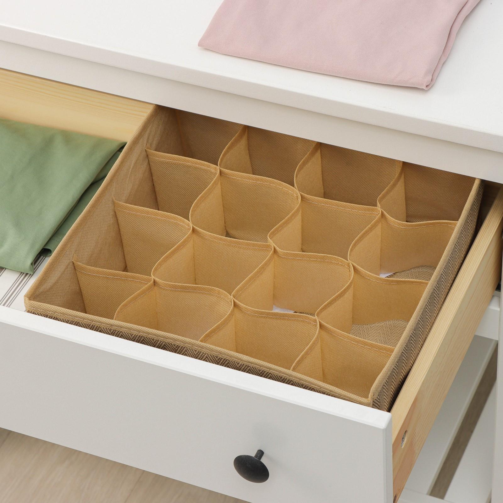 Органайзер для хранения белья Доляна «Гусиная лапка», 16 отделений, 32×32×12 см, цвет бежевый