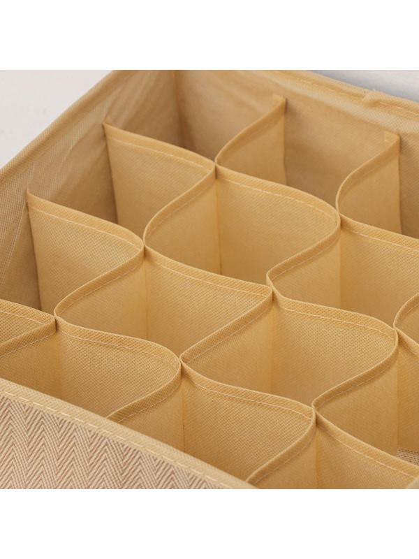 Органайзер для хранения белья Доляна «Гусиная лапка», 16 отделений, 32×32×12 см, цвет бежевый