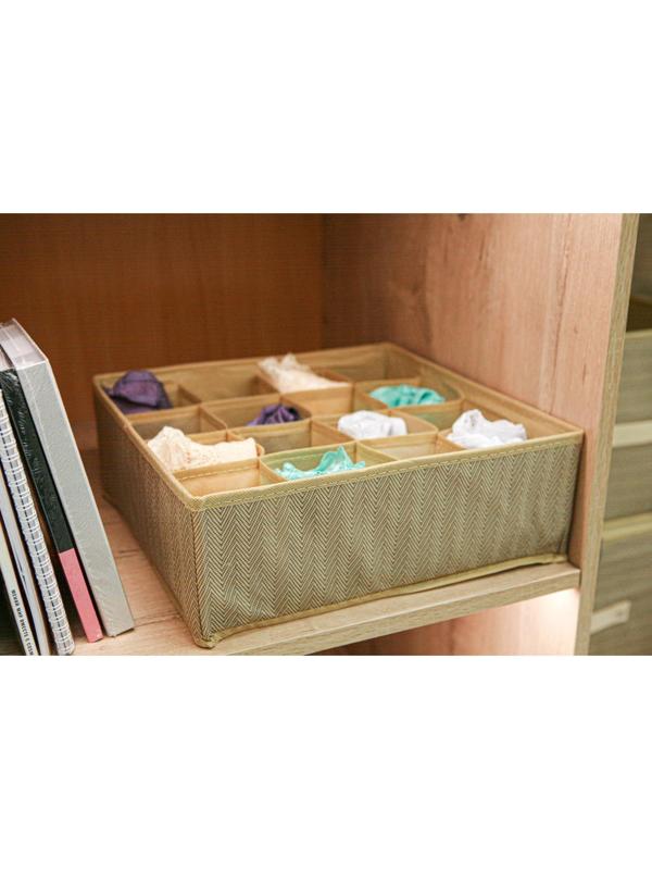 Органайзер для хранения белья Доляна «Гусиная лапка», 16 отделений, 32×32×12 см, цвет бежевый