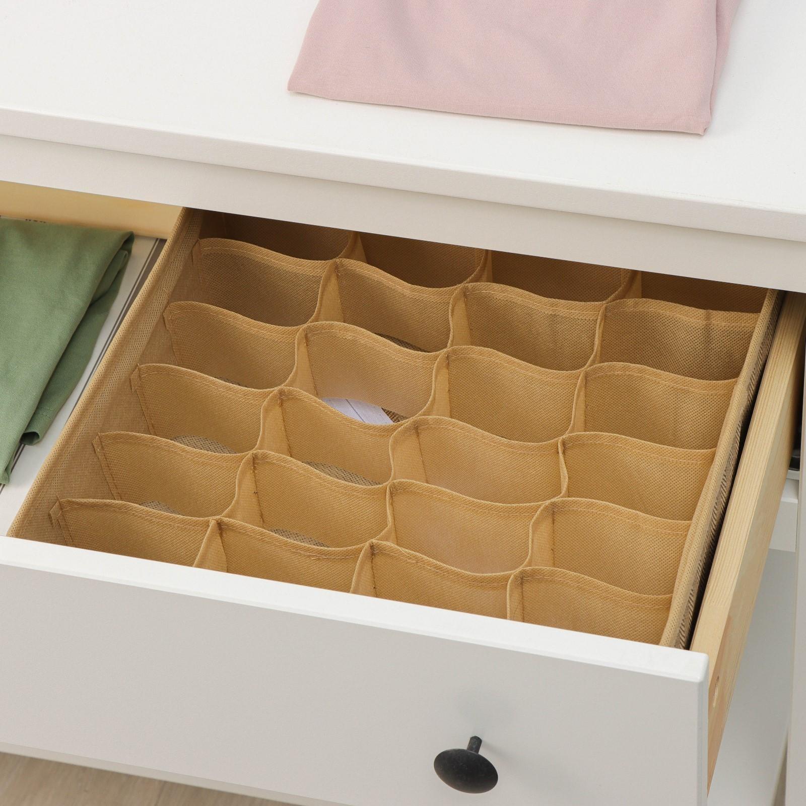 Органайзер для хранения белья Доляна «Гусиная лапка», 24 отделения, 30×33×10 см, цвет бежевый