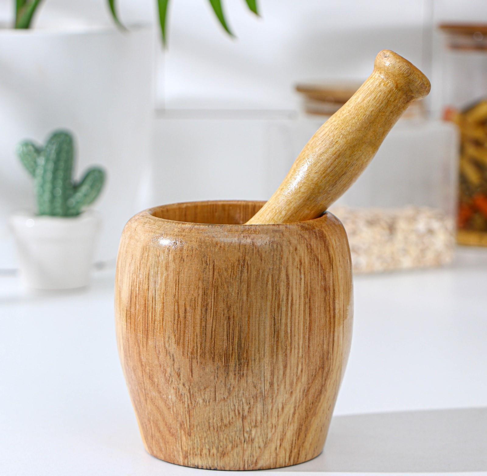 Ступка с толкушкой Доляна «Бамбук», 10 см