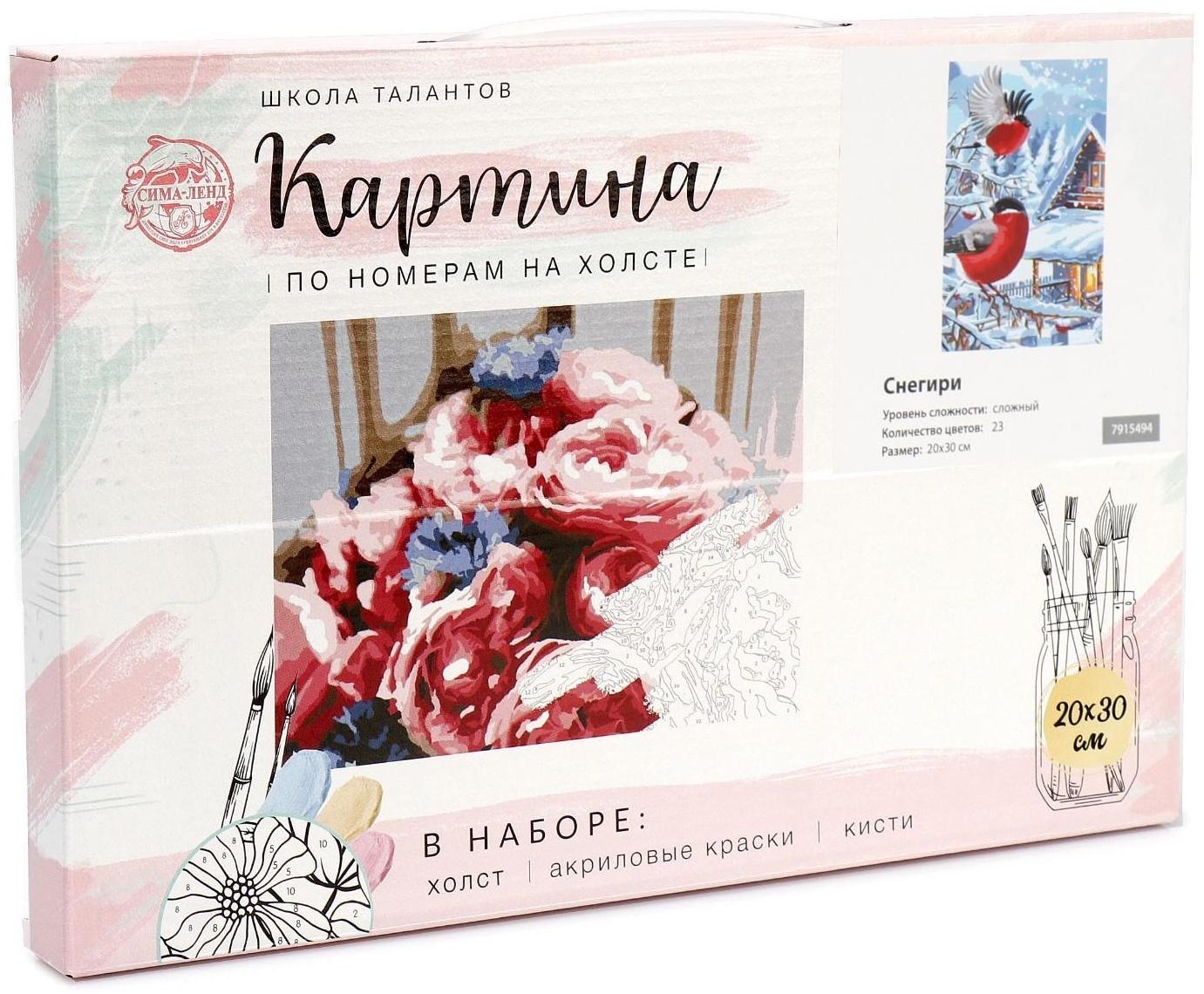 Картина по номерам на холсте с подрамником «Снегири» 20х30 см