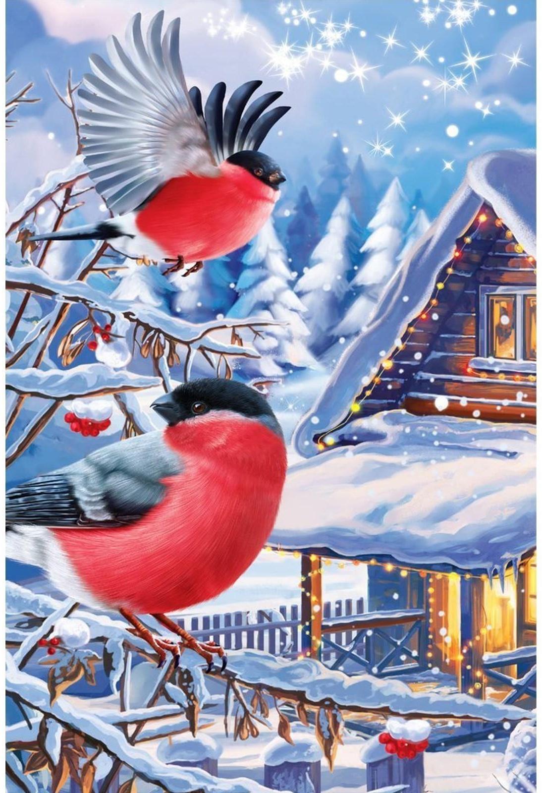 Картина по номерам на холсте с подрамником «Снегири» 20х30 см