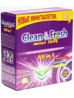 Таблетки для посудомоечных машин Clean&Fresh, All in1 mini tabs, 200 шт