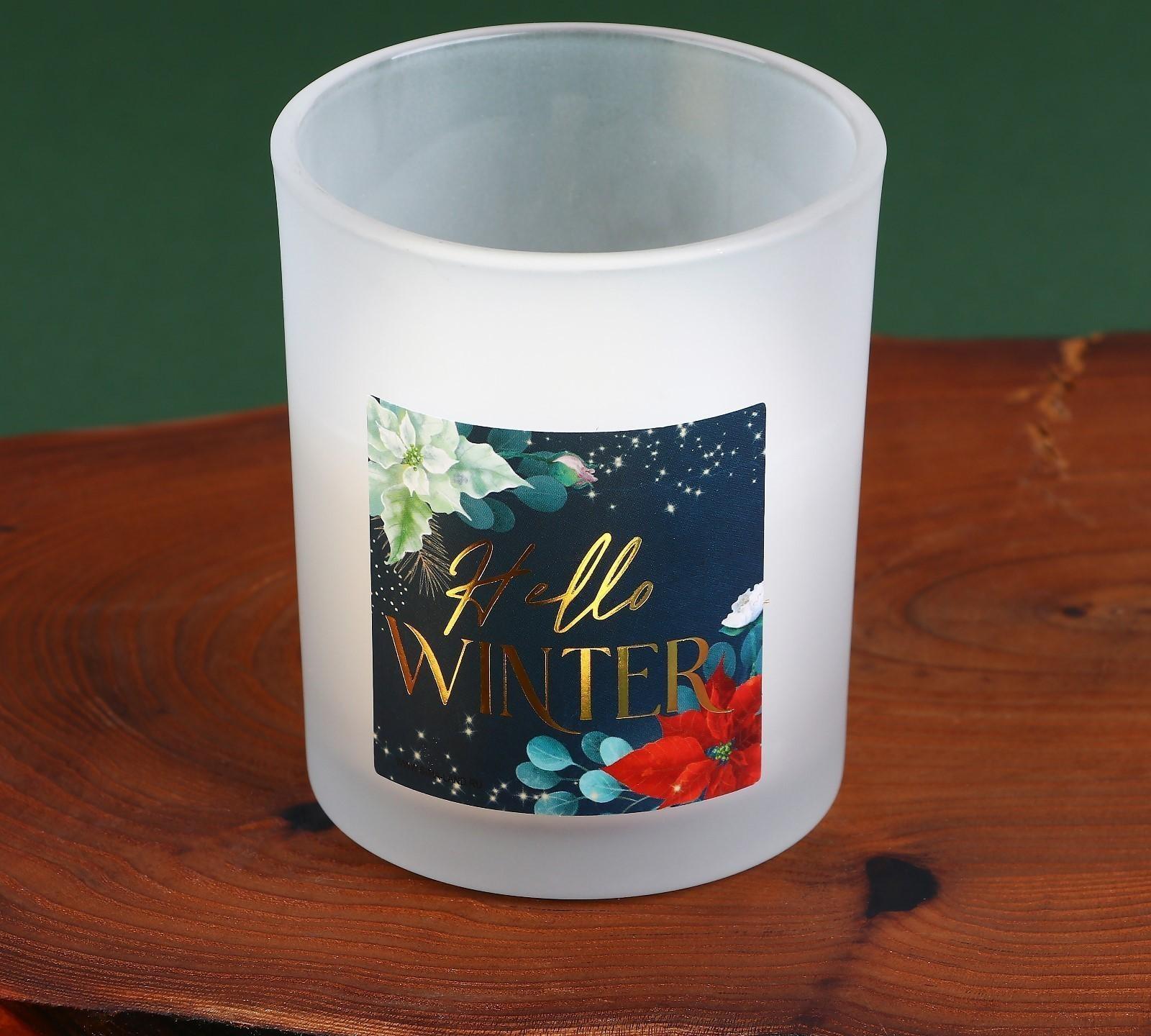 Новогодняя свеча в стакане «Hello winter», аромат еловые шишки, 7 х 7 х 8,5 см.