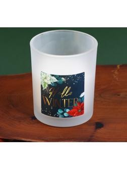 Новогодняя свеча в стакане «Hello winter», аромат еловые шишки, 7 х 7 х 8,5 см.