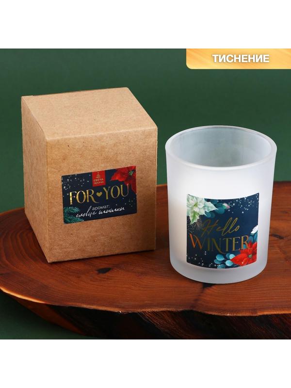 Новогодняя свеча в стакане «Hello winter», аромат еловые шишки, 7 х 7 х 8,5 см.
