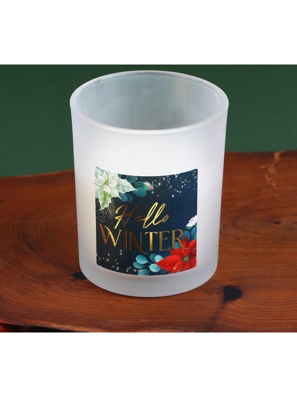 Новогодняя свеча в стакане «Hello winter», аромат еловые шишки, 7 х 7 х 8,5 см.