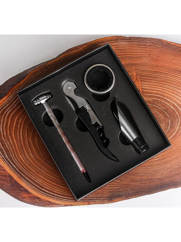 Подарочный набор штопор, аэратор, каплеуловитель, термометр «С Уважением»