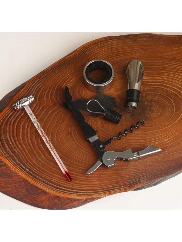 Подарочный набор штопор, аэратор, каплеуловитель, термометр «С Уважением»