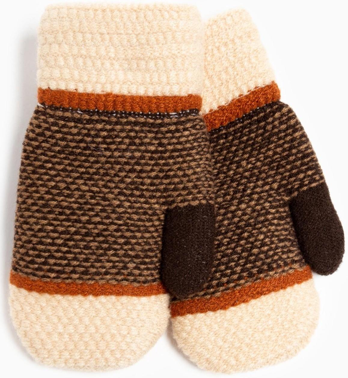 Варежки детские, цвет молочный/коричневый, размер 16 (8-10 лет)