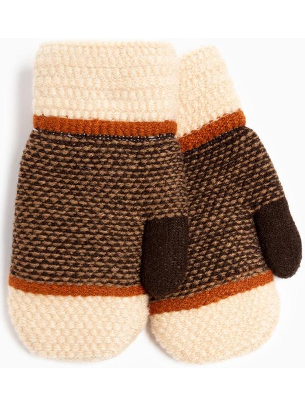 Варежки детские, цвет молочный/коричневый, размер 16 (8-10 лет)