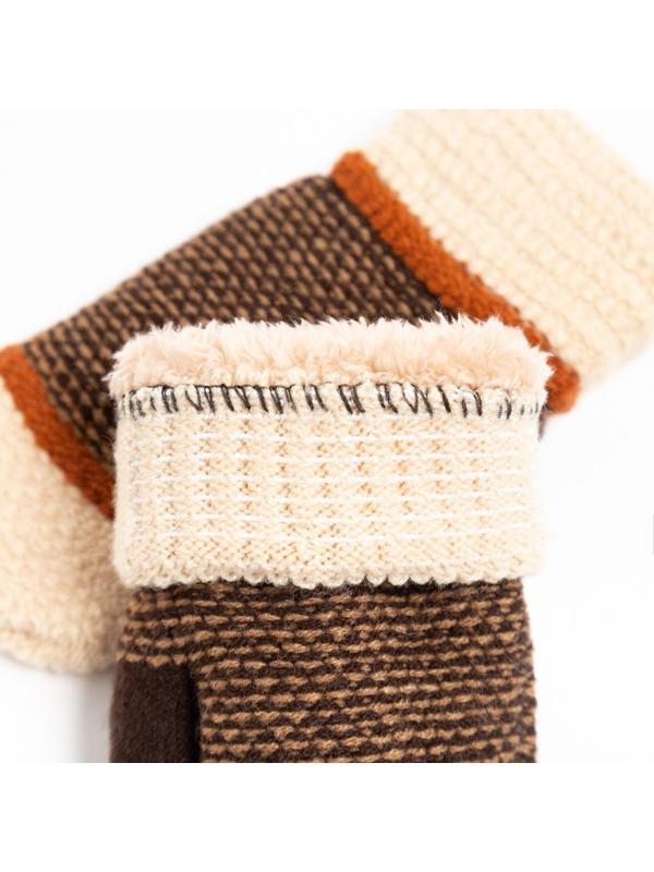 Варежки детские, цвет молочный/коричневый, размер 16 (8-10 лет)