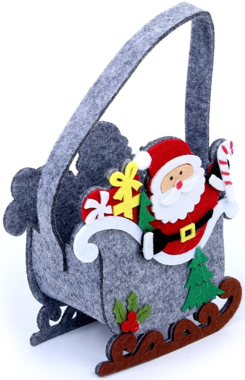Новогодняя корзинка для декора «Дед Мороз и сани» 13 × 7 × 19 см
