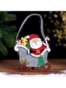 Новогодняя корзинка для декора «Дед Мороз и сани» 13 × 7 × 19 см