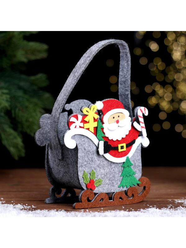 Новогодняя корзинка для декора «Дед Мороз и сани» 13 × 7 × 19 см
