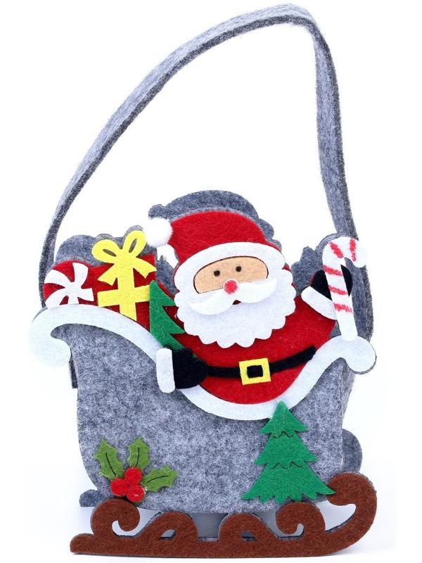 Новогодняя корзинка для декора «Дед Мороз и сани» 13 × 7 × 19 см