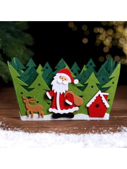 Новогодняя корзинка для декора «Дед Мороз в лесу» 20 × 15 × 11 см