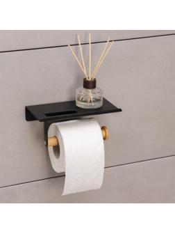 Держатель для туалетной бумаги с полочкой BAMBOO, 18×9,7×7,5 см, цвет чёрный