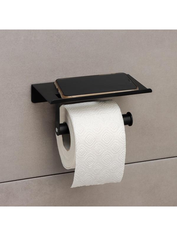 Держатель для туалетной бумаги с полочкой, 18×9,7×7,5 см, цвет чёрный
