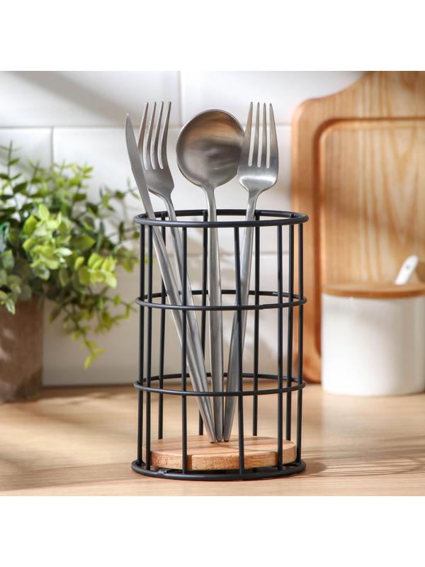 Сушилка для столовых приборов Доляна «Эстетика», 11,2×11,2×16,5 см, цвет чёрный