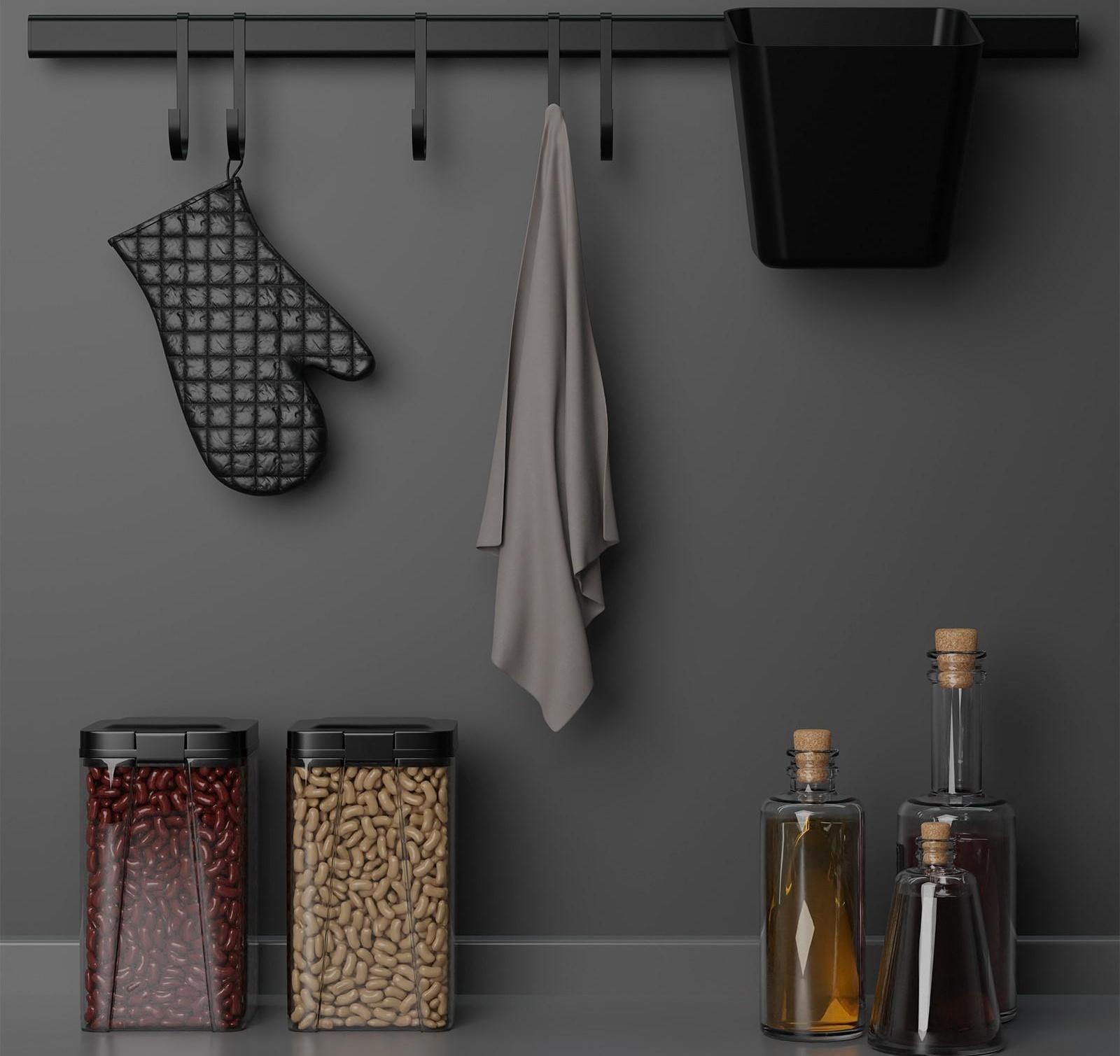 Рейлинговая система для кухни на 7 предметов Доляна, 60,5 см, цвет чёрный