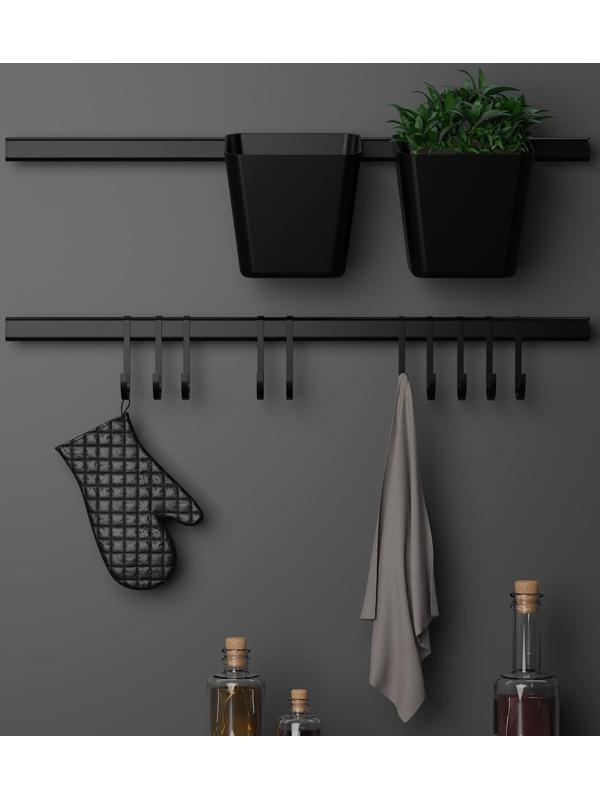 Рейлинговая система для кухни на 7 предметов Доляна, 60,5 см, цвет чёрный