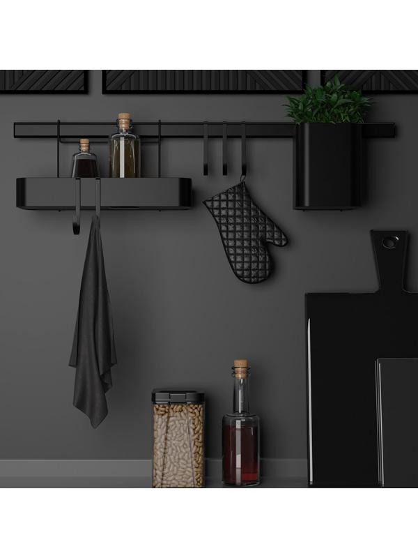 Рейлинговая система для кухни на 8 предметов Доляна, 60,5 см, цвет чёрный