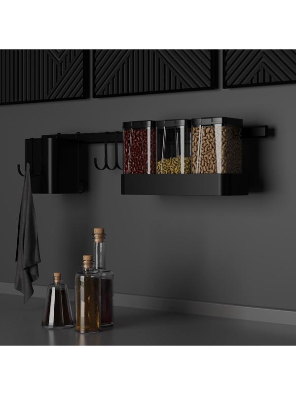 Рейлинговая система для кухни на 8 предметов Доляна, 60,5 см, цвет чёрный