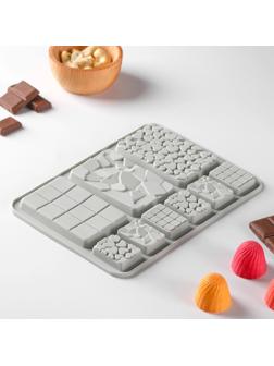 Форма для шоколада силиконовая «Шоколадное ассорти», 9 ячеек, 20×15 см, цвет розовый