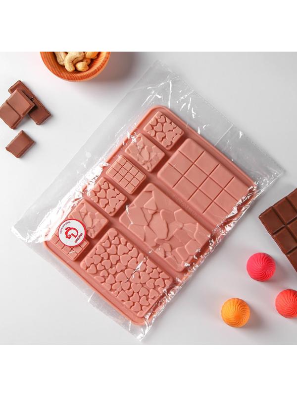 Форма для шоколада силиконовая «Шоколадное ассорти», 9 ячеек, 20×15 см, цвет розовый