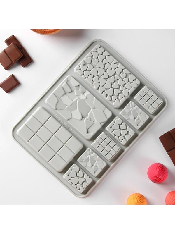 Форма для шоколада силиконовая «Шоколадное ассорти», 9 ячеек, 20×15 см, цвет розовый